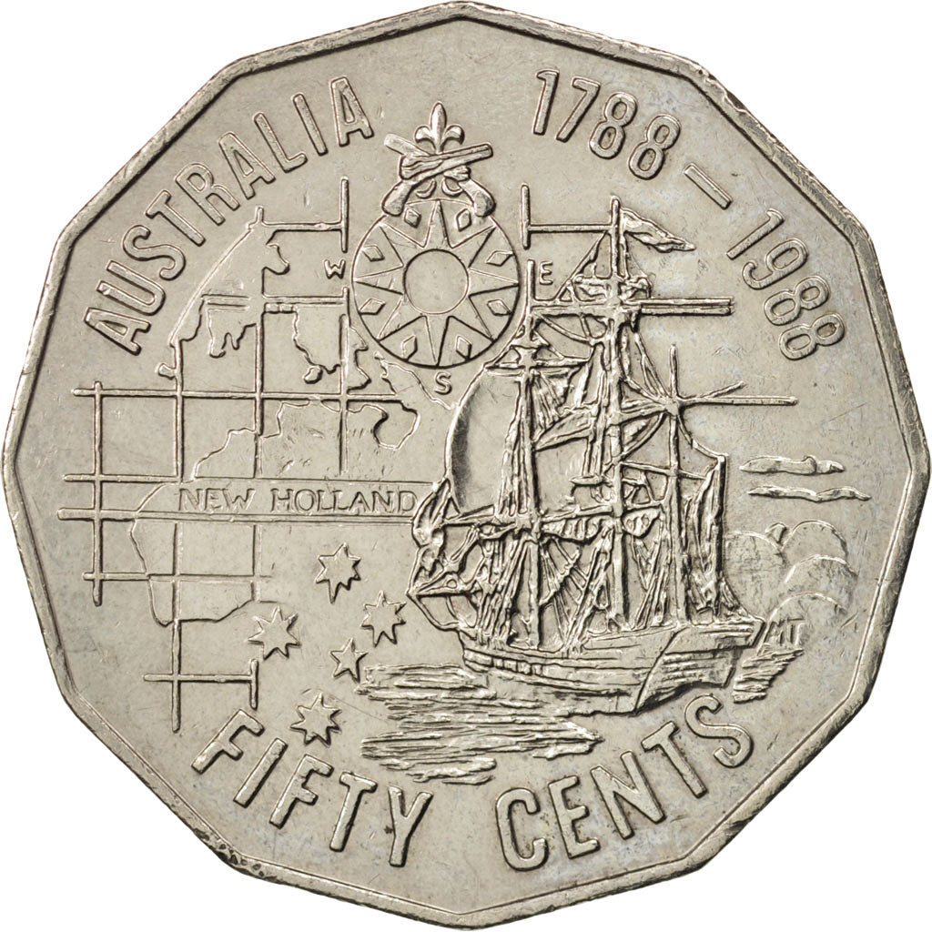Australia, Elizabeth II, 50 Cents, 1988, BB+, Rame-nichel, KM:99