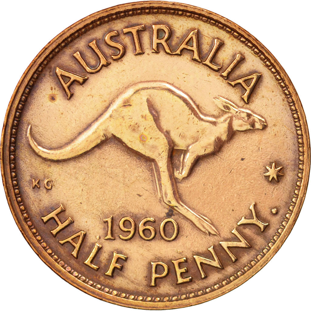 Australia, Elizabeth II, 1/2 Penny, 1960, AU(50-53), Bronze, KM:61