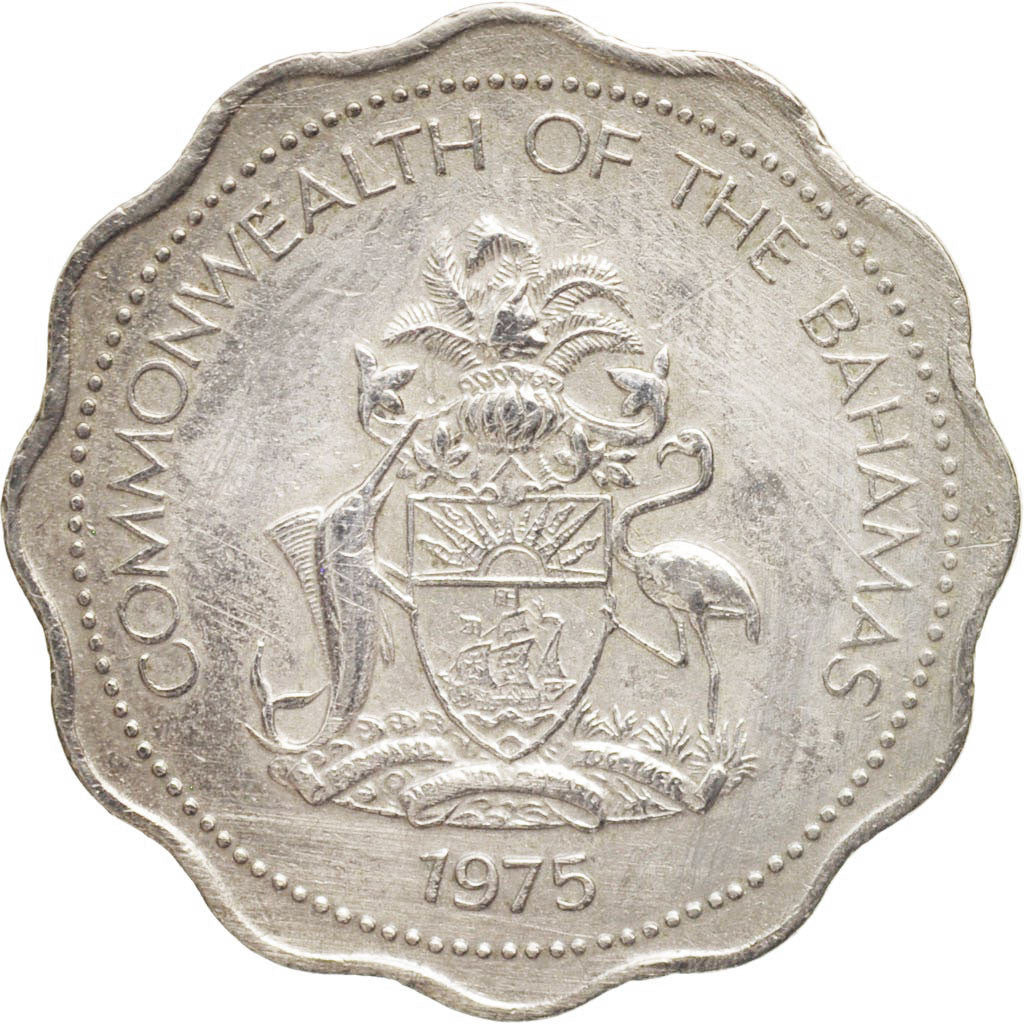 Bahamas, Elizabeth II, 10 Cents, 1975, Franklin Mint, AU(55-58), Copper-nickel