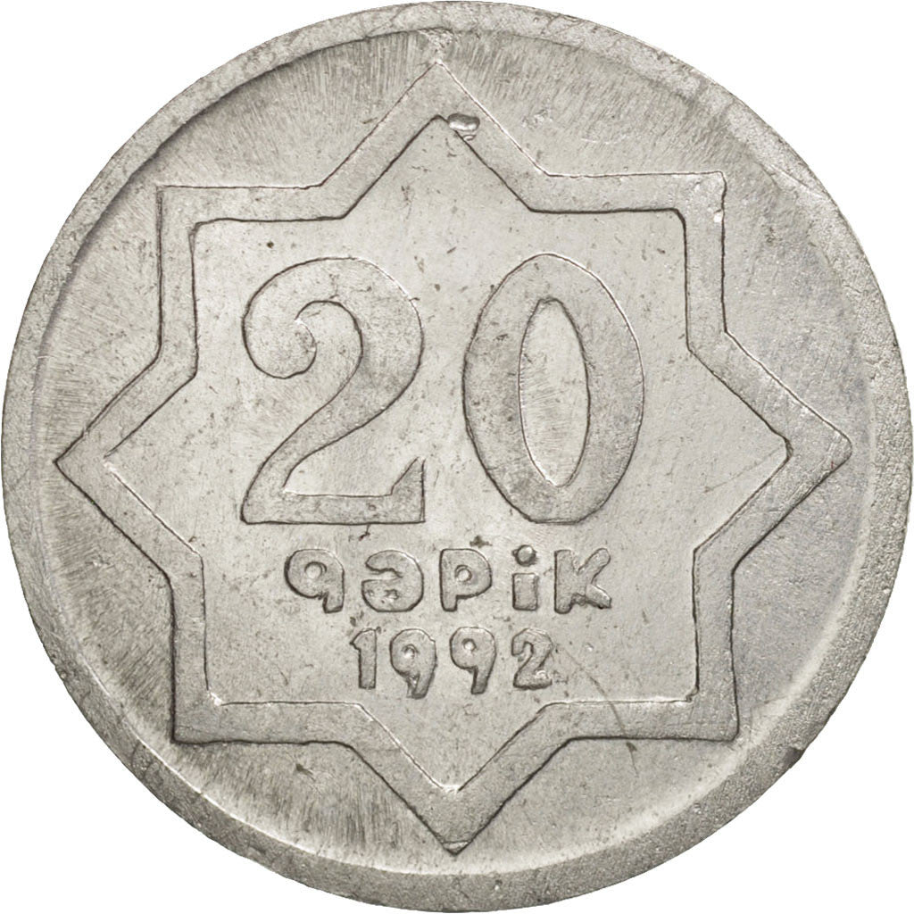 Azerbaijan, 20 Qapik, 1992, AU(55-58), Aluminum, KM:3a