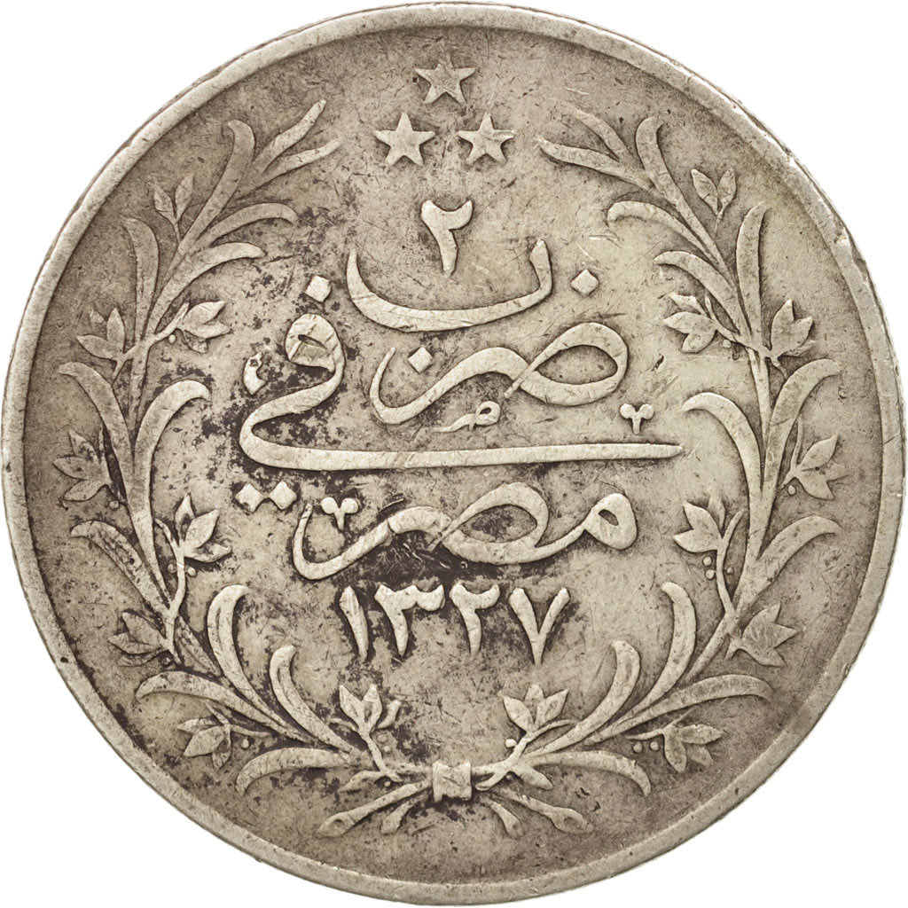 Coin, Egypt, Muhammad V, 20 Qirsh, 1910, Misr, EF(40-45), Silver, KM:310