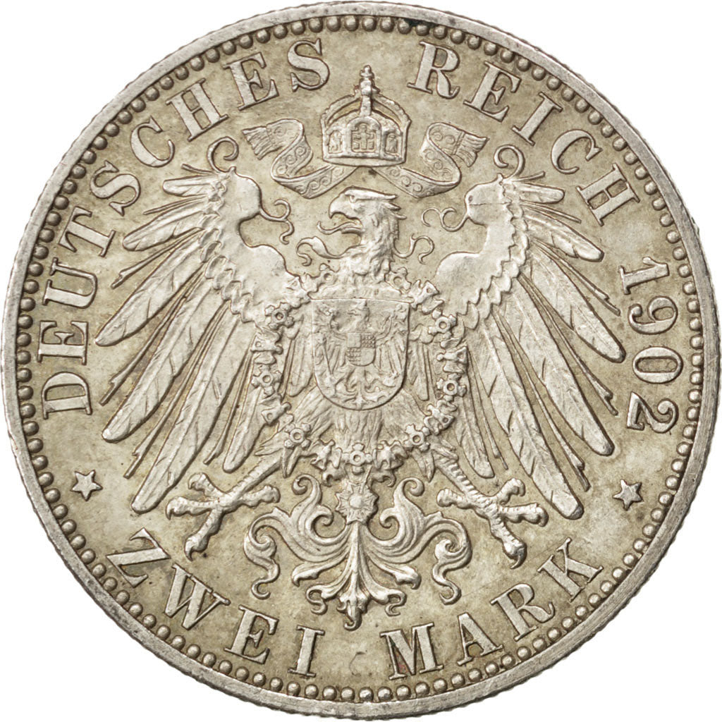 GERMAN STATES, 2 Mark, 1902, KM #271, AU(55-58), Silver, 28, 11.09
