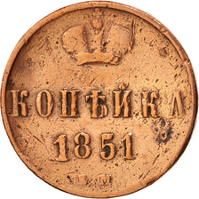 Russia, Nicholas I, Kopek, 1851, Ekaterinbourg, MB, Rame, KM:149.1