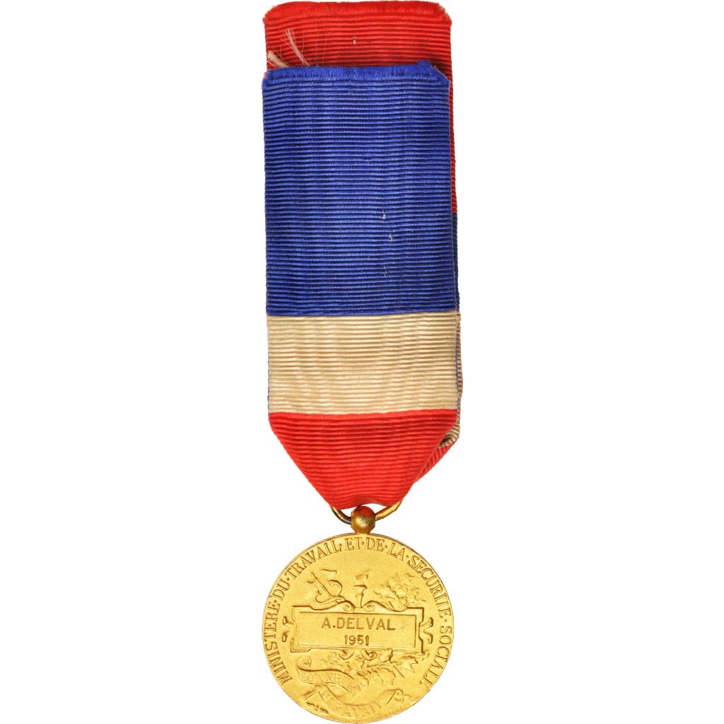 France, Médaille d'honneur du travail, Medal, 1951, Very Good Quality, Vermeil