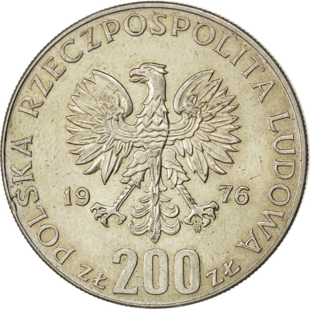 POLAND, 200 Zlotych, 1976, Warsaw, KM #86, AU(55-58), Silver, 31, 14.55