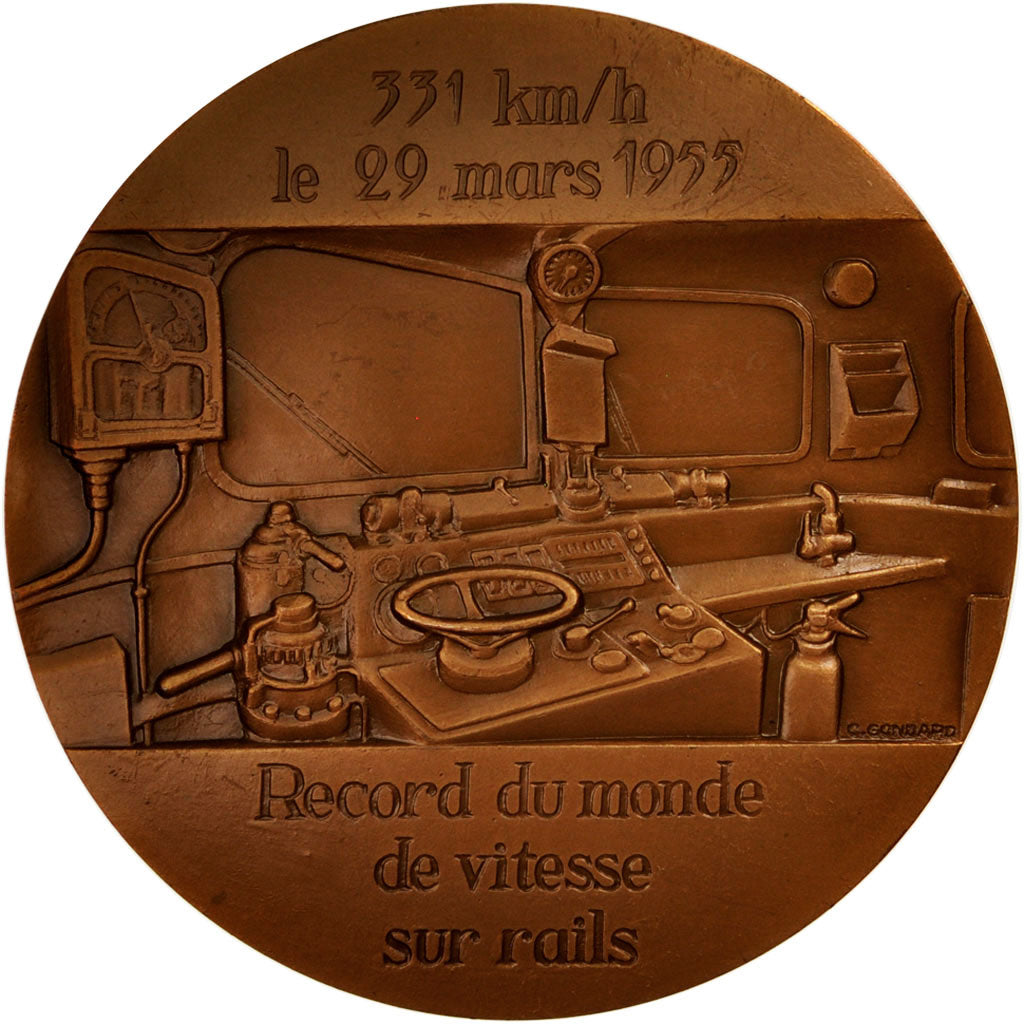 France, Medal, Record du monde de vitesse sur rails, Railway, 1988, C. Gondard