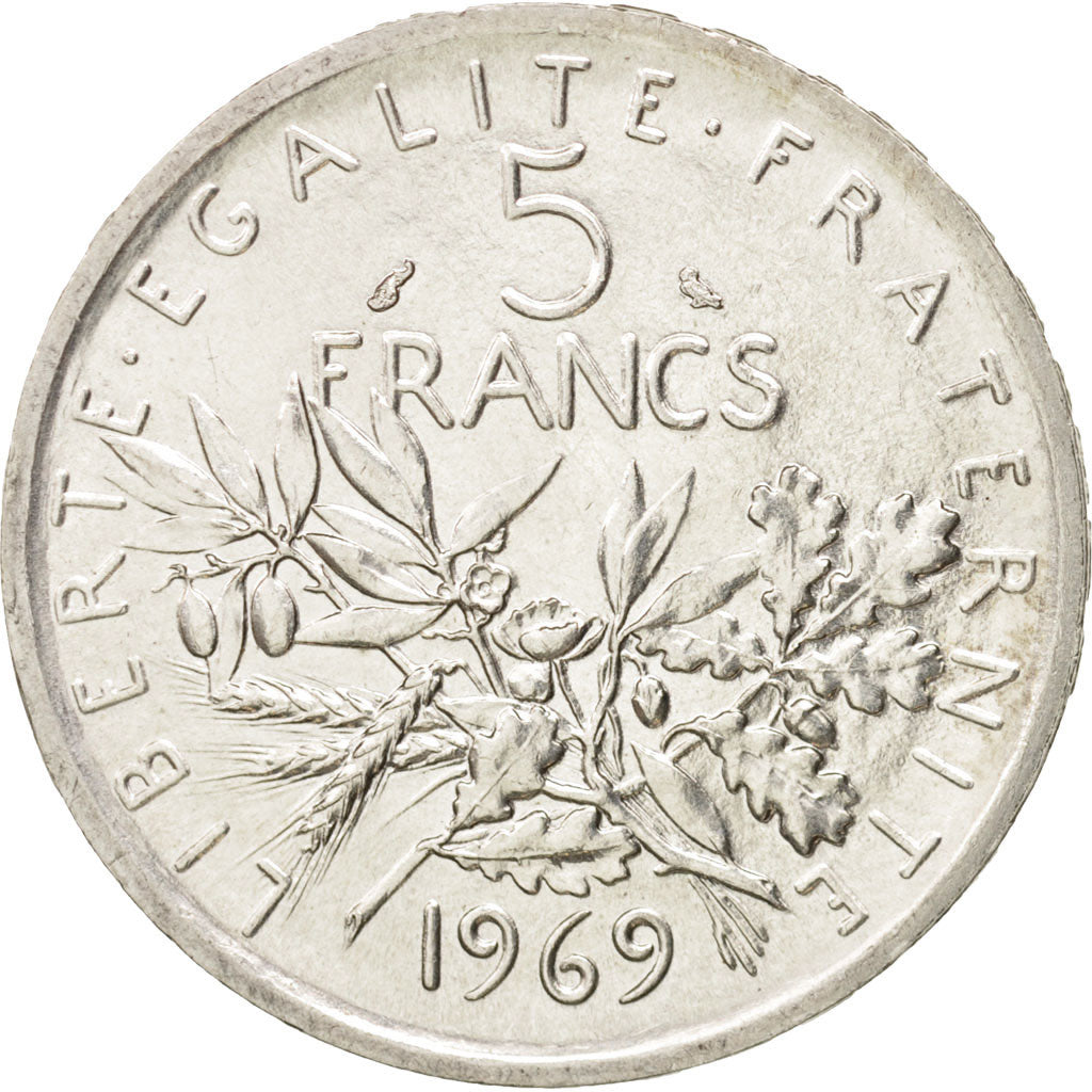 France, Semeuse, 5 Francs, 1969, AU(55-58), Silver, KM:926, Gadoury:770