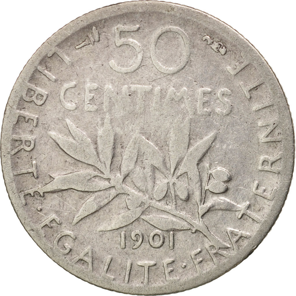 Coin, France, Semeuse, 50 Centimes, 1901, Paris, VF(20-25), Silver, KM:854