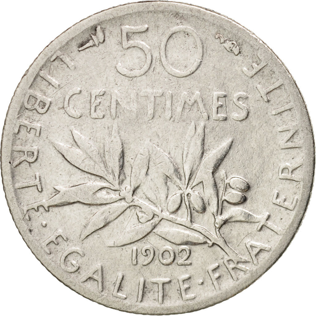 France, Semeuse, 50 Centimes, 1902, Paris, VF(20-25), Silver, KM:854