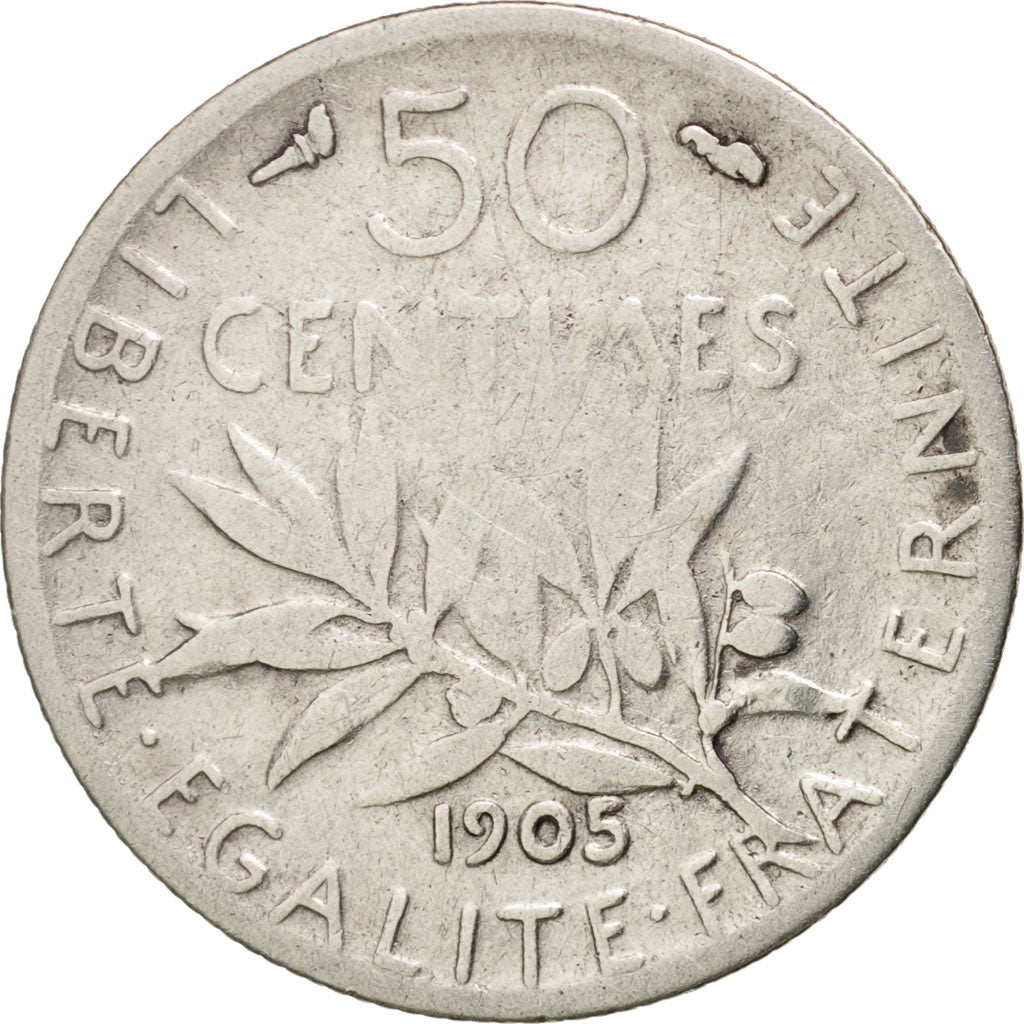 Coin, France, Semeuse, 50 Centimes, 1905, Paris, VF(20-25), Silver, KM:854