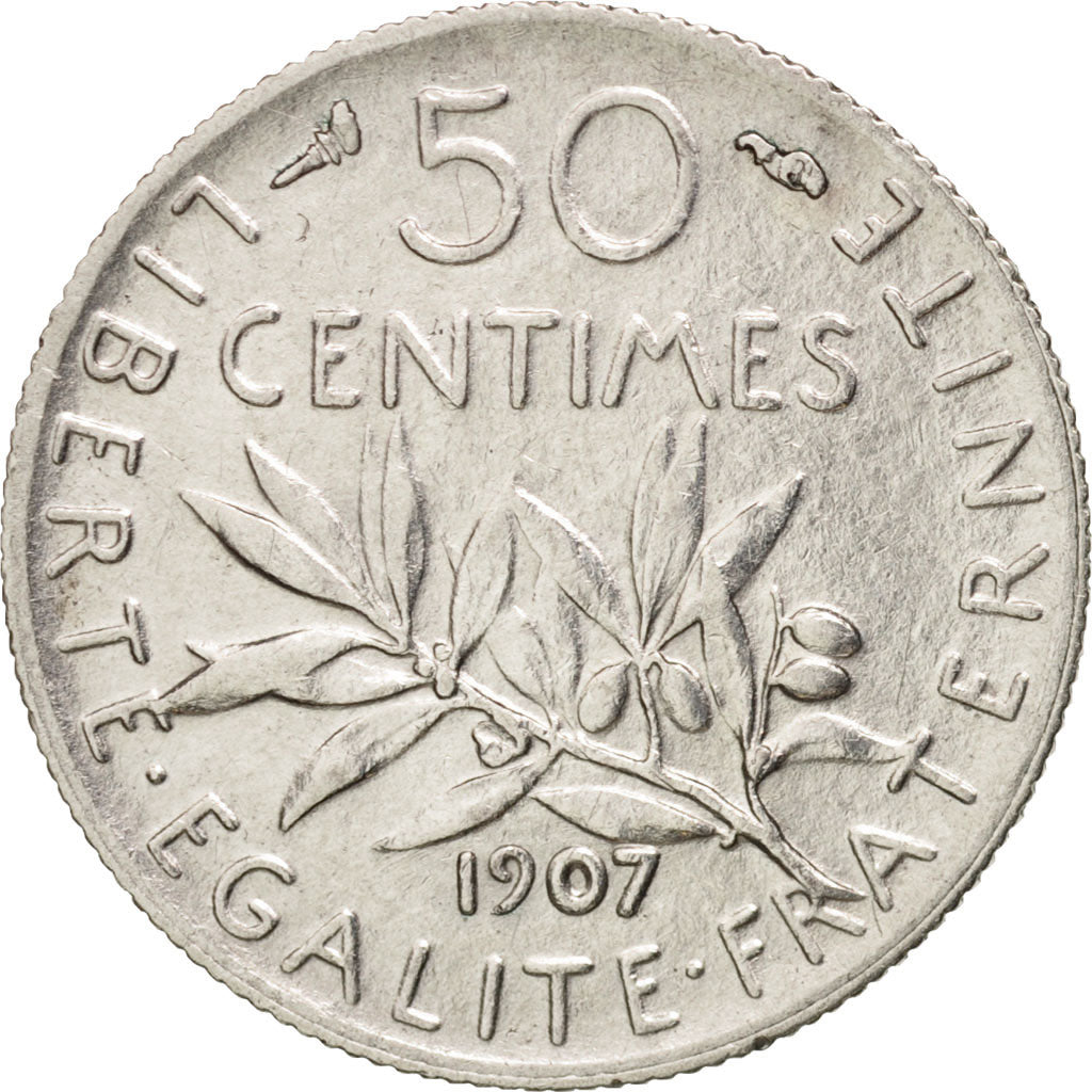 France, Semeuse, 50 Centimes, 1907, Paris, EF(40-45), Silver, KM:854