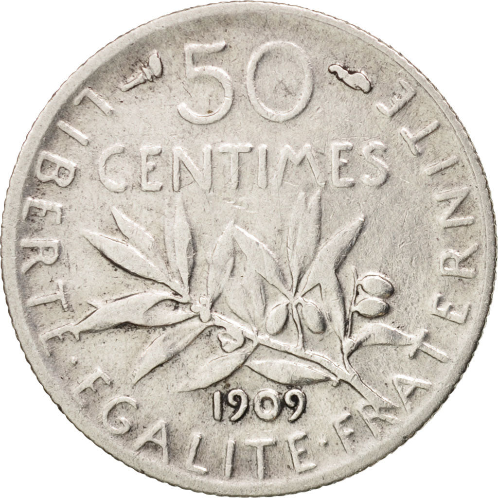 Coin, France, Semeuse, 50 Centimes, 1909, Paris, VF(30-35), Silver, KM:854