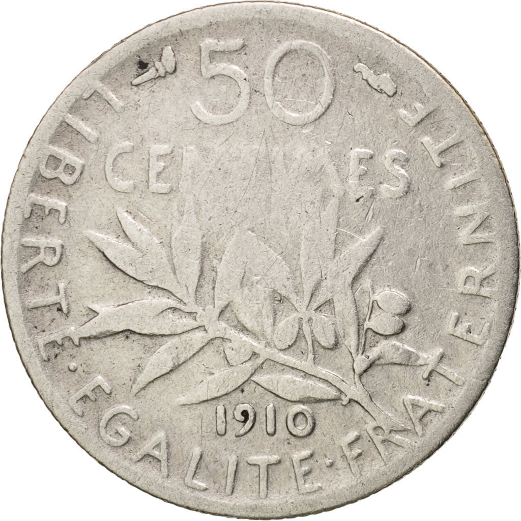 Coin, France, Semeuse, 50 Centimes, 1910, Paris, VF(20-25), Silver, KM:854