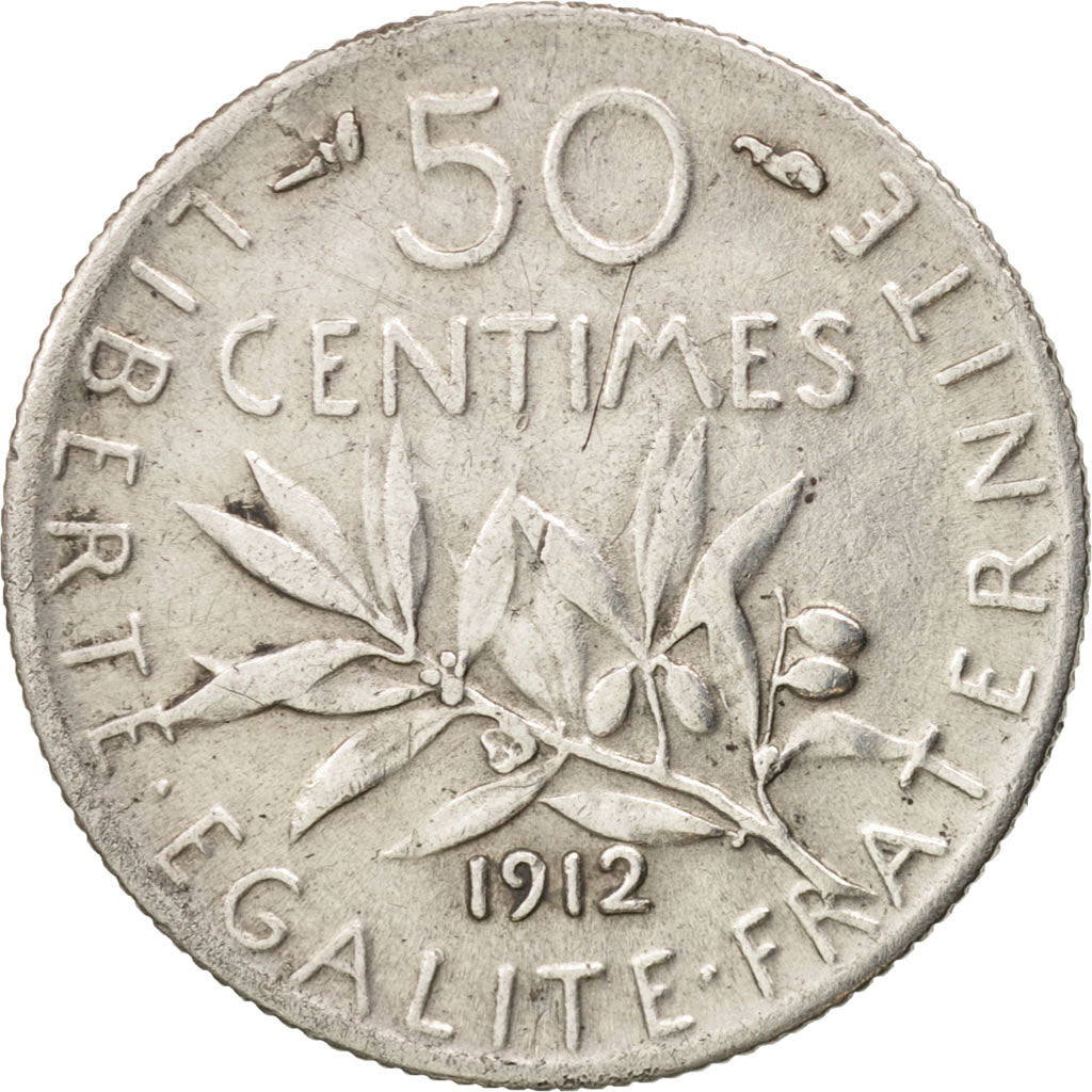 Coin, France, Semeuse, 50 Centimes, 1912, Paris, AU(50-53), Silver, KM:854