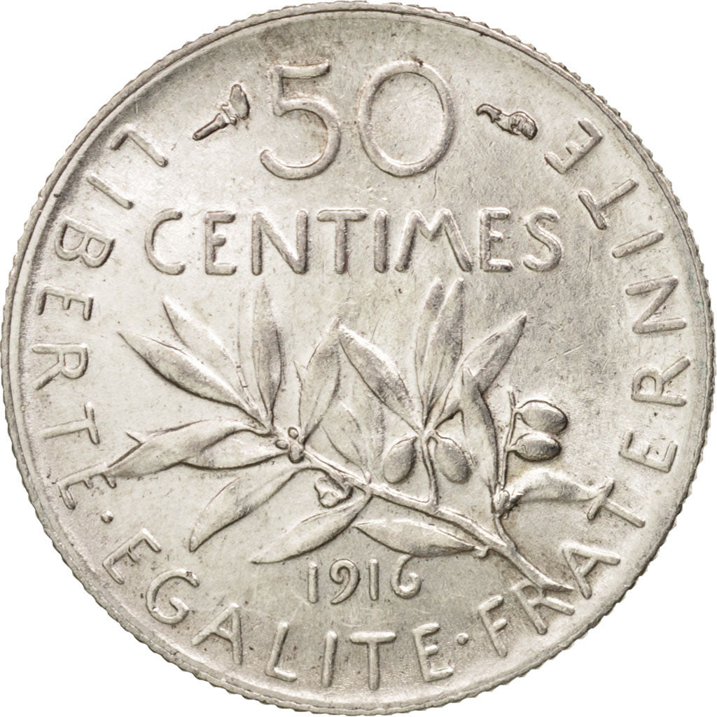 Coin, France, Semeuse, 50 Centimes, 1916, Paris, MS(60-62), Silver, KM:854
