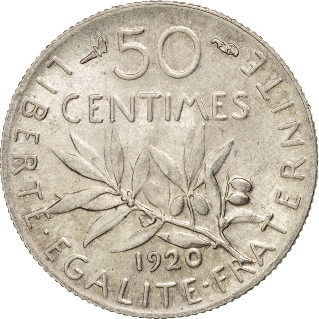 Coin, France, Semeuse, 50 Centimes, 1920, Paris, AU(55-58), Silver, KM:854