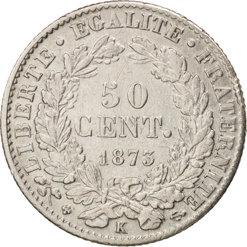 Monnaie, France, Cérès, 50 Centimes, 1873, Bordeaux, TTB, Argent, KM:834.2