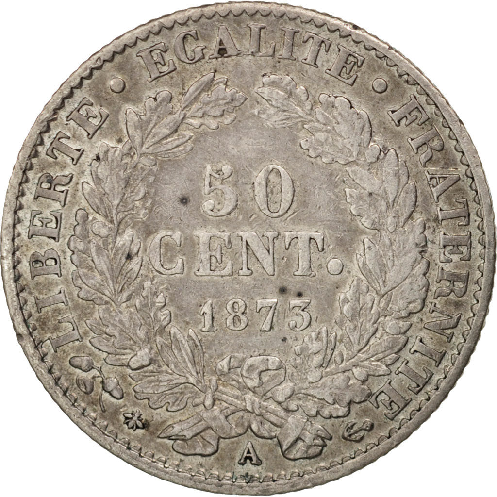 Munten, Frankrijk, Cérès, 50 Centimes, 1873, Paris, ZF, Zilver, KM:834.1