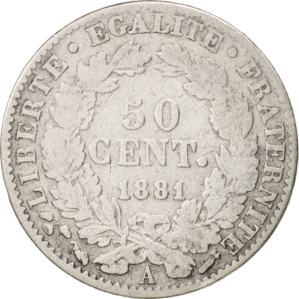 France, Cérès, 50 Centimes, 1881, Paris, F(12-15), Silver, KM:834.1