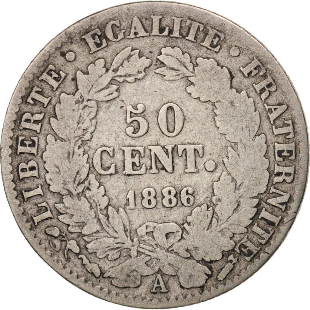 Coin, France, Cérès, 50 Centimes, 1886, Paris, VF(20-25), Silver, KM:834.1