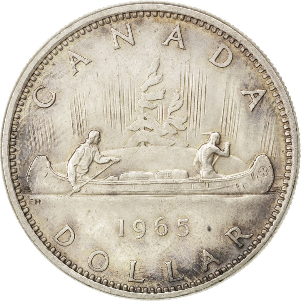 CANADA, Dollar, 1965, Royal Canadian Mint, KM #64.1, AU(55-58), Silver, 36,...