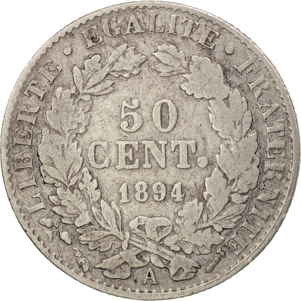 France, Cérès, 50 Centimes, 1894, Paris, VF(30-35), Silver, KM:834.1