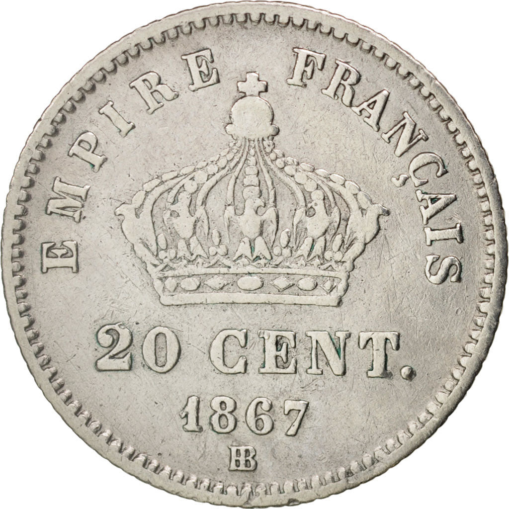 France, Napoleon III, Napoléon III, 20 Centimes, 1867, Strasbourg, VF(30-35)