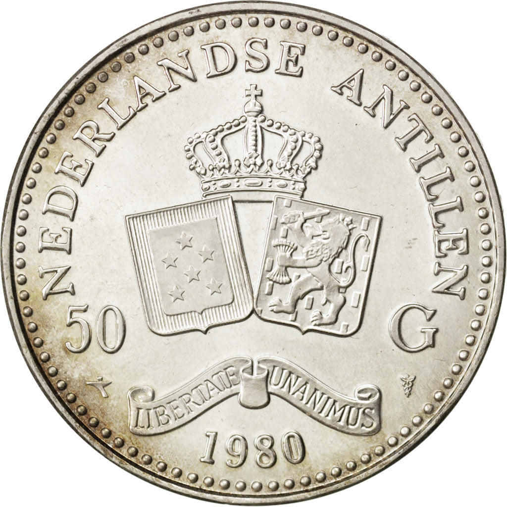 Netherlands Antilles, 50 Gulden, 1980, KM #28, MS(63), Silver, 23.96