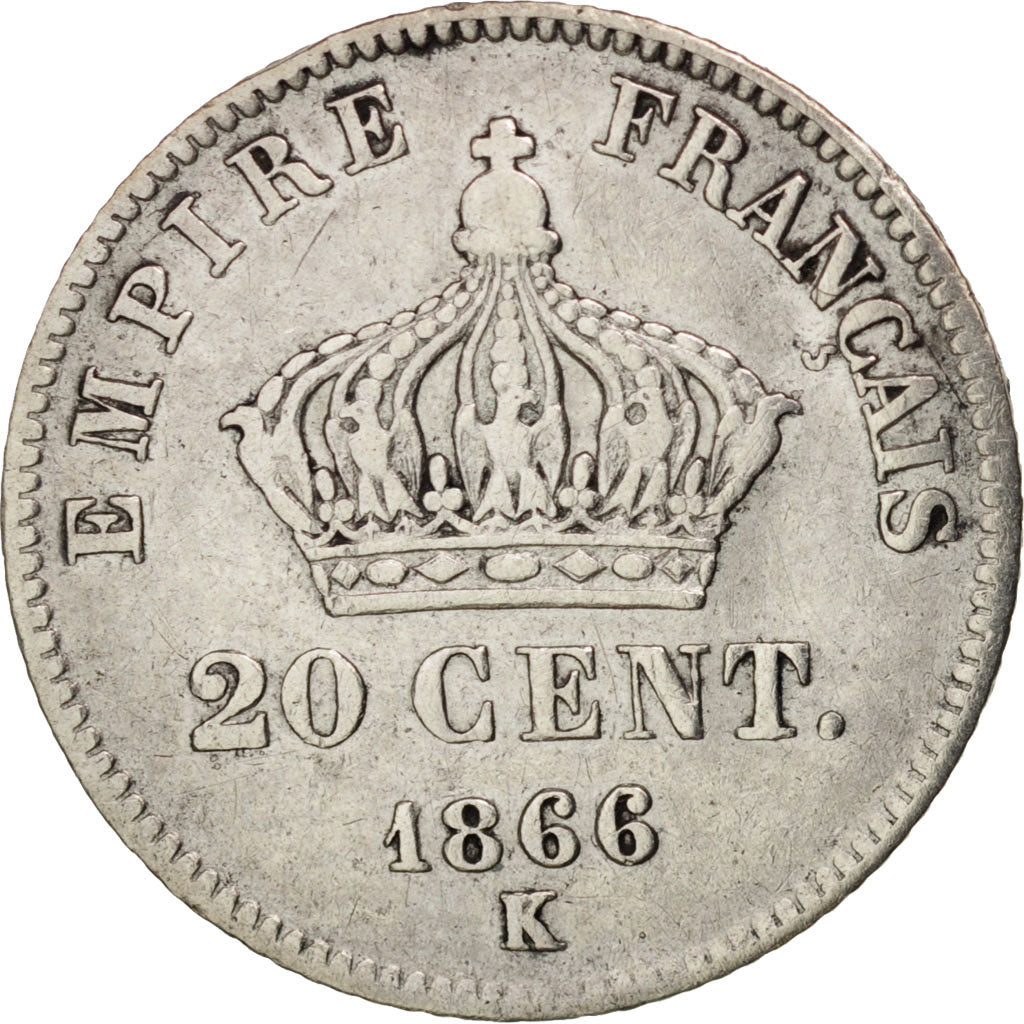France, Napoleon III, Napoléon III, 20 Centimes, 1866, Bordeaux, VF(30-35)