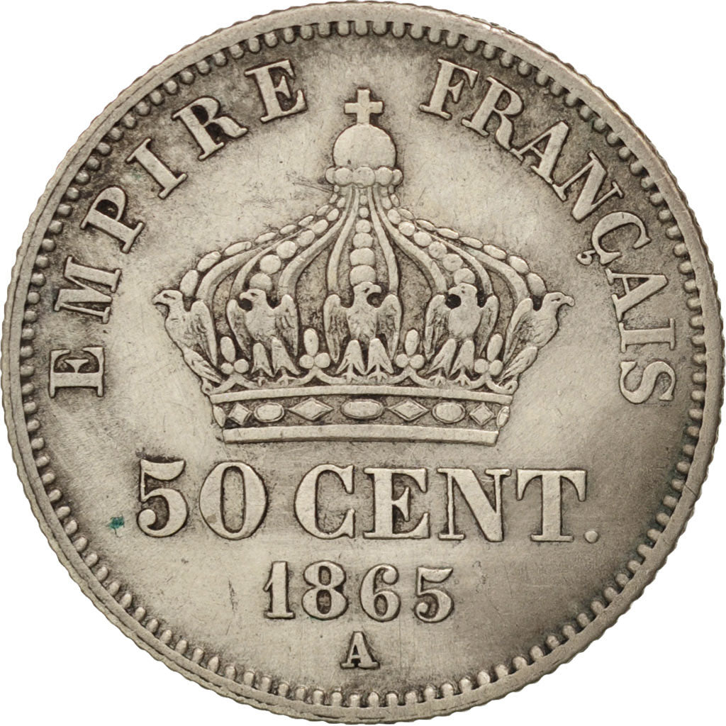 France, Napoleon III, Napoléon III, 50 Centimes, 1865, Paris, EF(40-45)