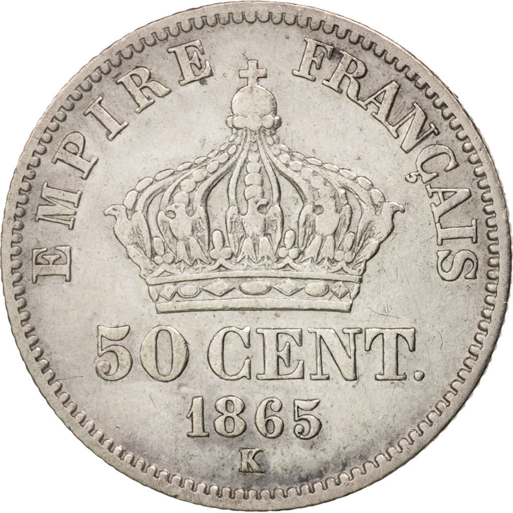 France, Napoleon III, Napoléon III, 50 Centimes, 1865, Bordeaux, VF(30-35)