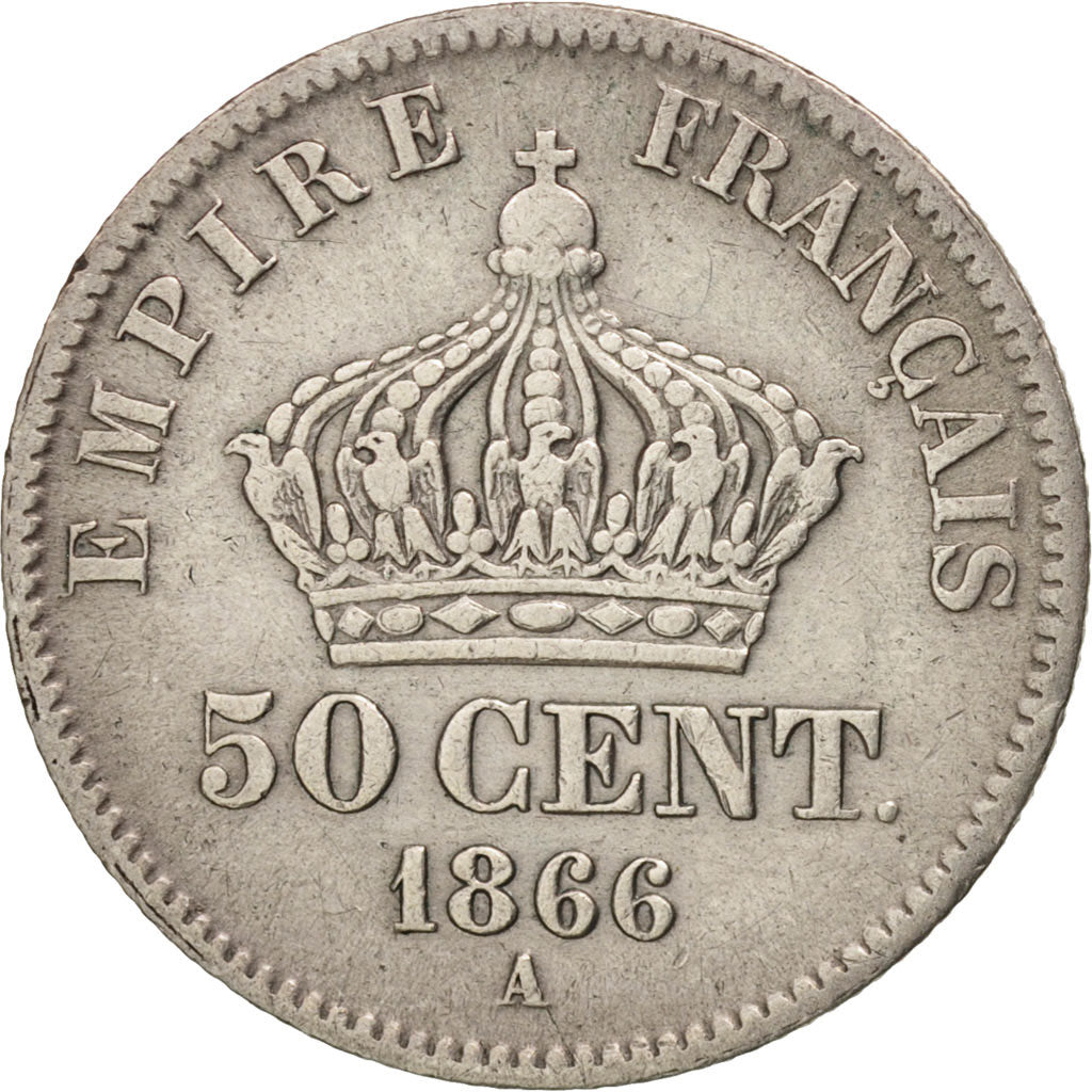 France, Napoleon III, Napoléon III, 50 Centimes, 1866, Paris, VF(30-35)