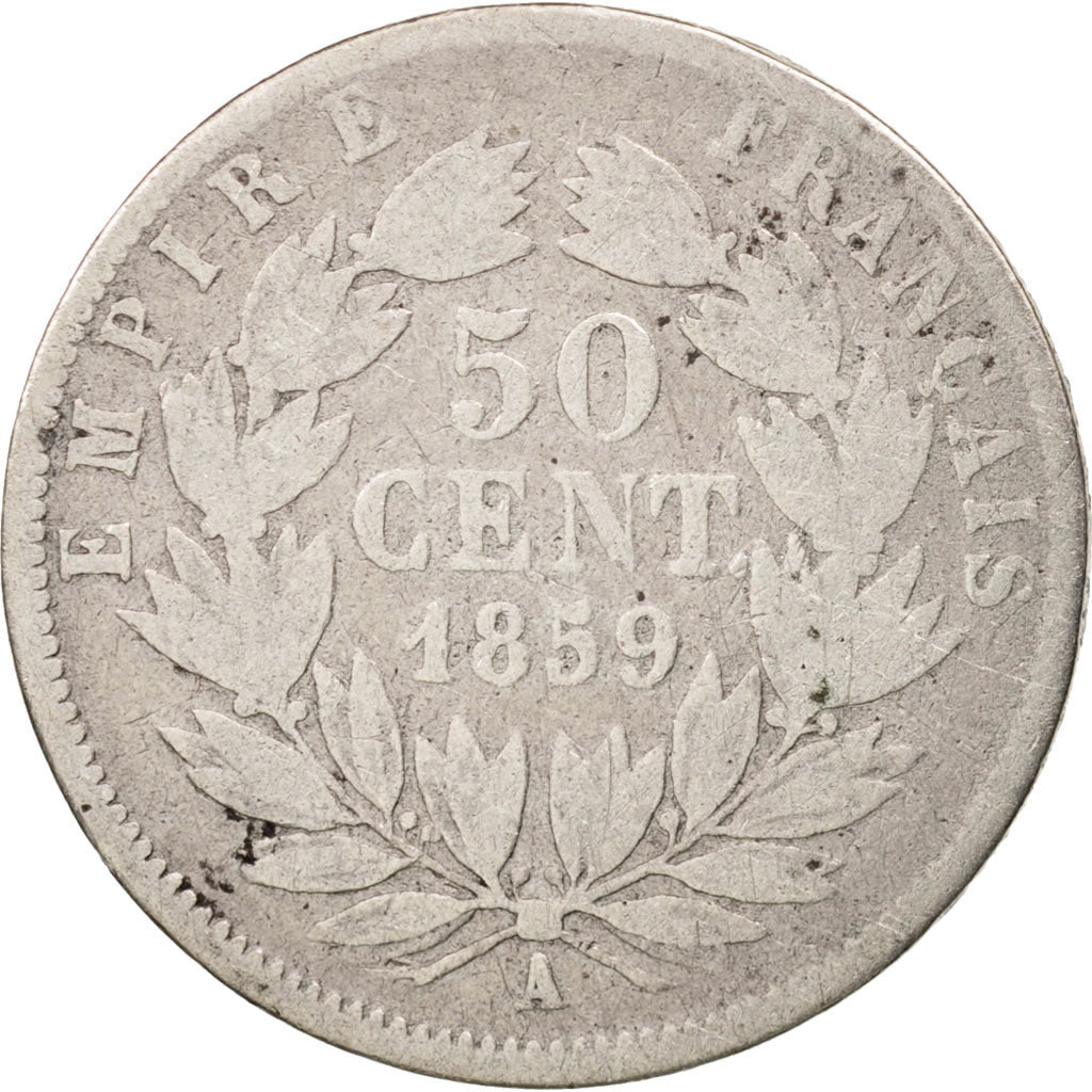 France, Napoleon III, Napoléon III, 50 Centimes, 1859, Paris, F(12-15)