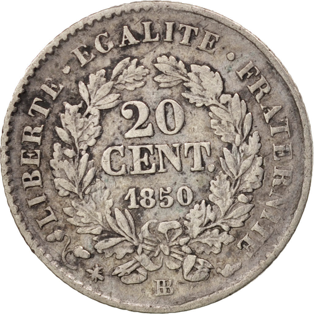 France, Cérès, 20 Centimes, 1850, Strasbourg, VF(30-35), Silver, KM:758.2