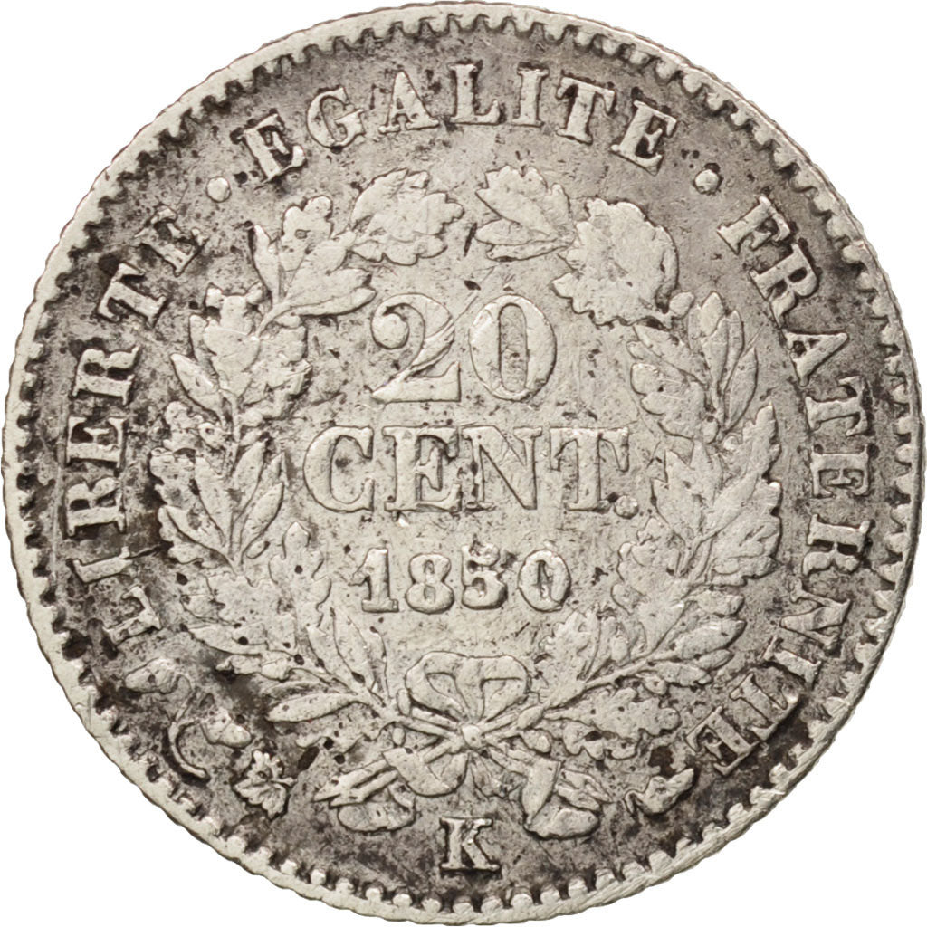 France, Cérès, 20 Centimes, 1850, Bordeaux, VF(20-25), Silver, KM:758.3