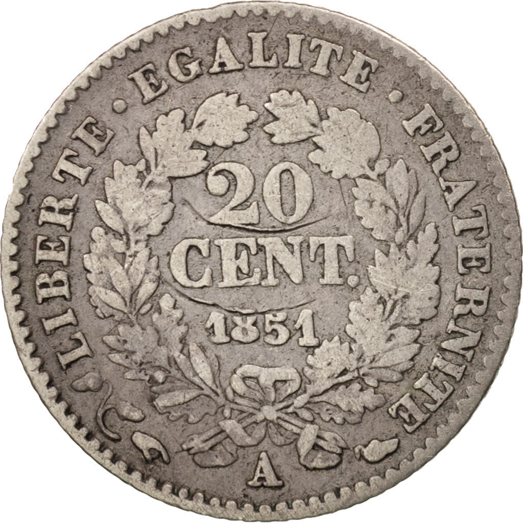 France, Cérès, 20 Centimes, 1851, Paris, VF(30-35), Silver, KM:758.1