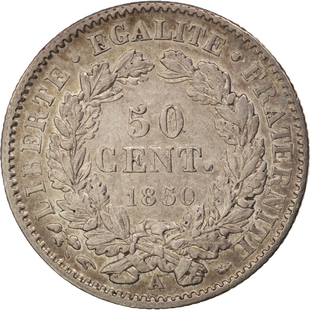Monnaie, France, 50 Centimes, 1850, Paris, TTB+, Argent, KM:769.1, Gadoury:411