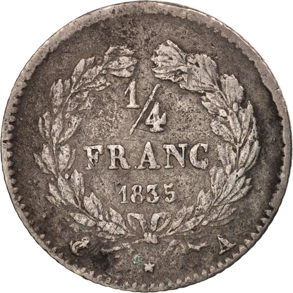 Monnaie, France, Louis-Philippe, 1/4 Franc, 1835, Paris, TB+, Argent, KM:740.1