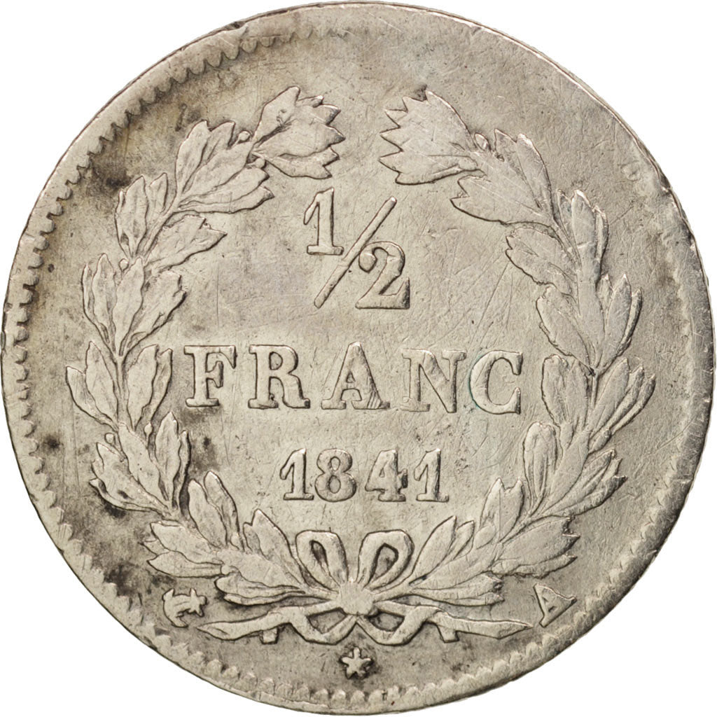 France, Louis-Philippe, 1/2 Franc, 1841, Paris, VF(20-25), Silver, KM:741.1