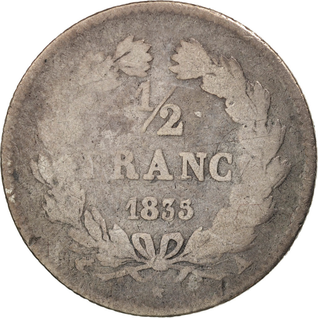 Coin, France, Louis-Philippe, 1/2 Franc, 1835, Paris, F(12-15), Silver