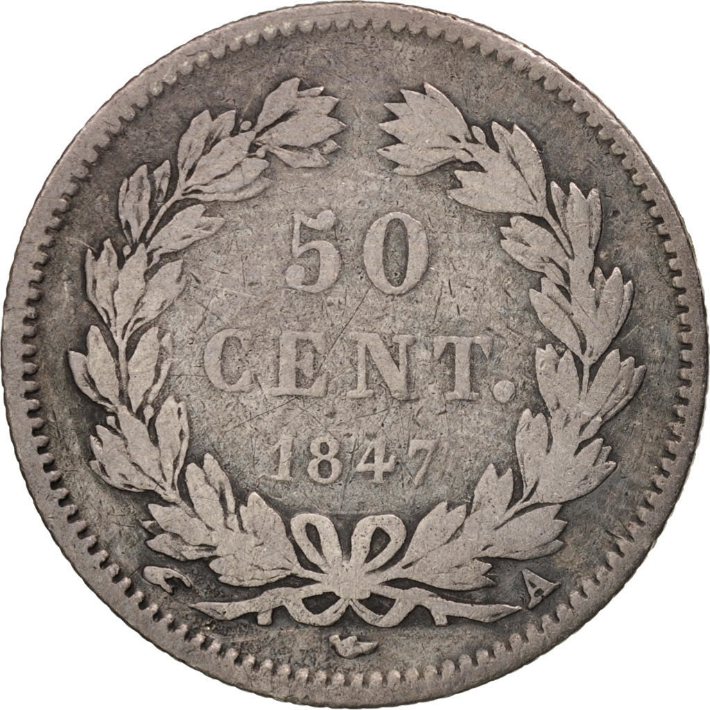 Francia, Louis-Philippe, 50 Centimes, 1847, Paris, MB, Argento, KM:768.1, Gad...