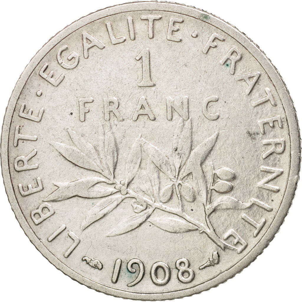 Coin, France, Semeuse, Franc, 1908, Paris, EF(40-45), Silver, KM:844.1