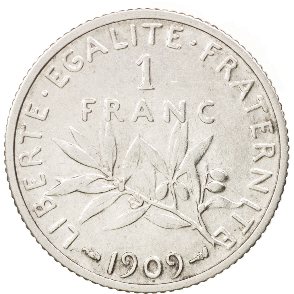 France, Semeuse, Franc, 1909, Paris, EF(40-45), Silver, KM:844.1, Gadoury:467