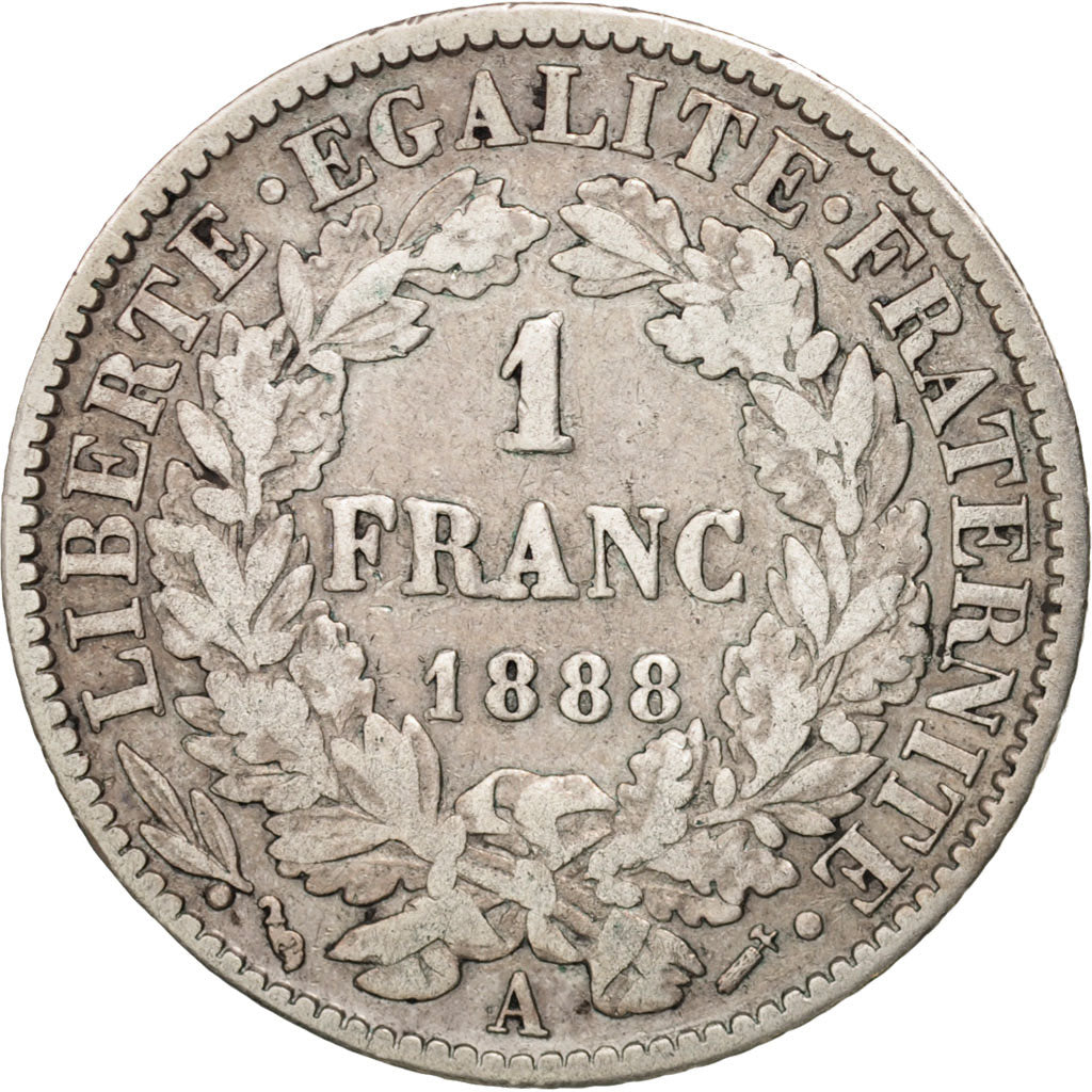 Coin, France, Cérès, Franc, 1888, Paris, VF(30-35), Silver, KM:822.1