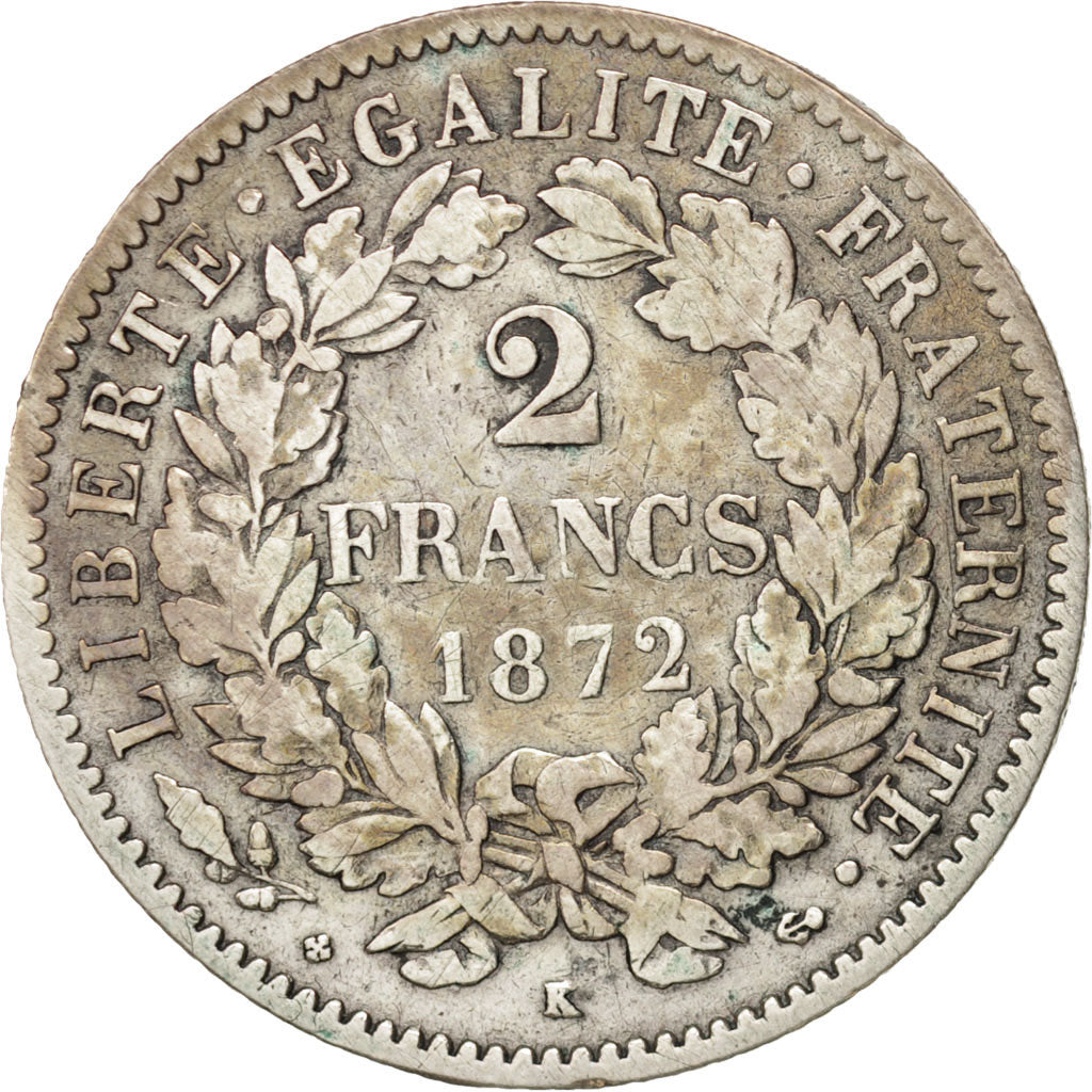 Munten, Frankrijk, Cérès, 2 Francs, 1872, Bordeaux, FR+, Zilver, KM:817.2