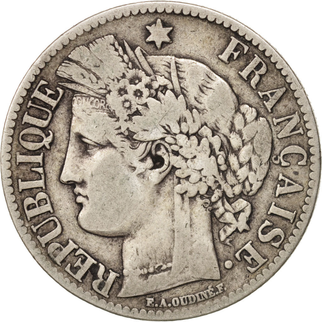 Moneda, Francia, Cérès, 2 Francs, 1873, Paris, BC+, Plata, KM:817.1