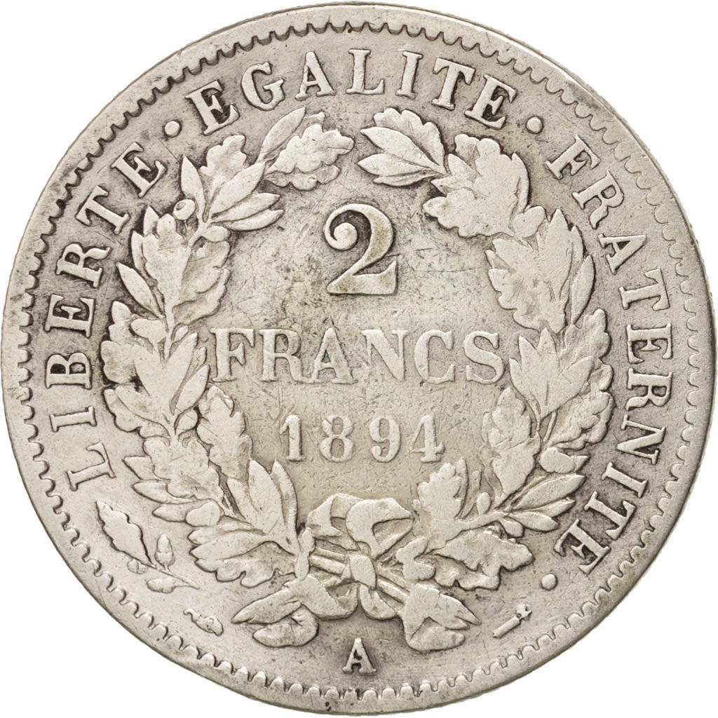 Francia, Cérès, 2 Francs, 1894, Paris, MB, Argento, KM:817.1, Gadoury:530a