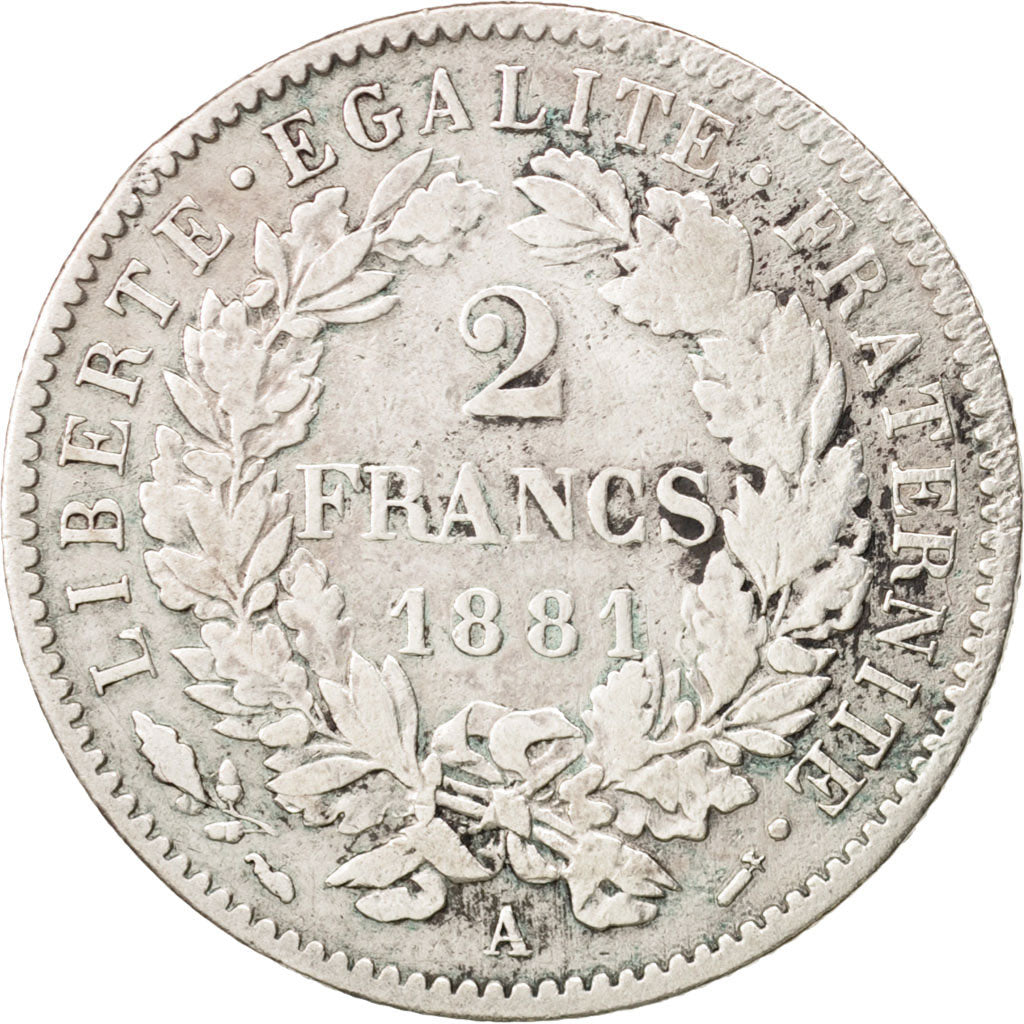 Moneta, Francja, Cérès, 2 Francs, 1881, Paris, VF(30-35), Srebro, KM:817.1
