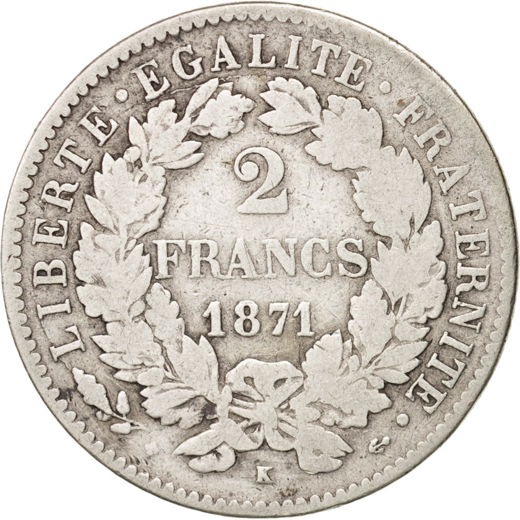 Monnaie, France, Cérès, 2 Francs, 1871, Bordeaux, TB, Argent, KM:817.2