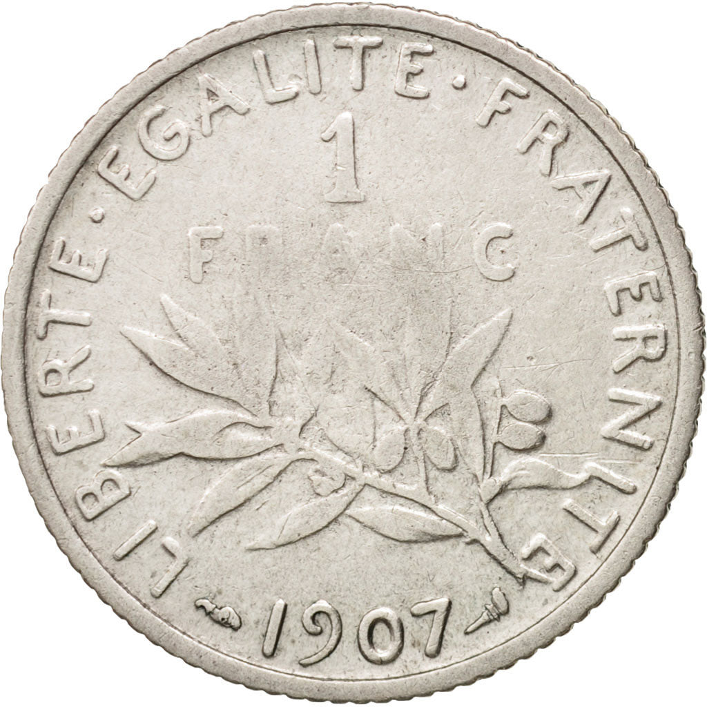 Coin, France, Semeuse, Franc, 1907, Paris, VF(20-25), Silver, KM:844.1